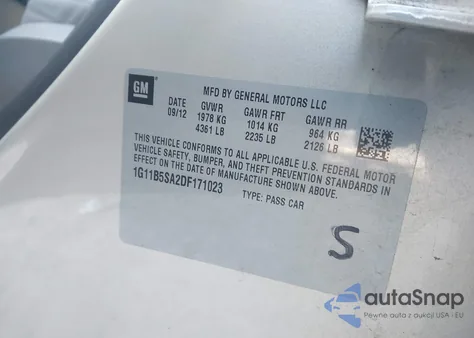 2013 Chevrolet Malibu 1Ls z USA, uszkodzony, nr VIN 1G11B5SA2DF171023